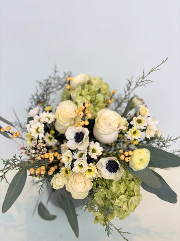 Bouquet hivernal tons de jaune et blanc