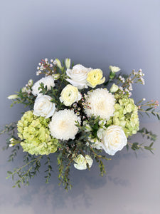 Bouquet hivernal tons de blanc et vert